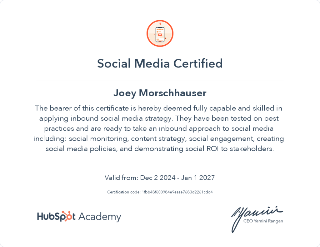 Hubspot Social Media Certified