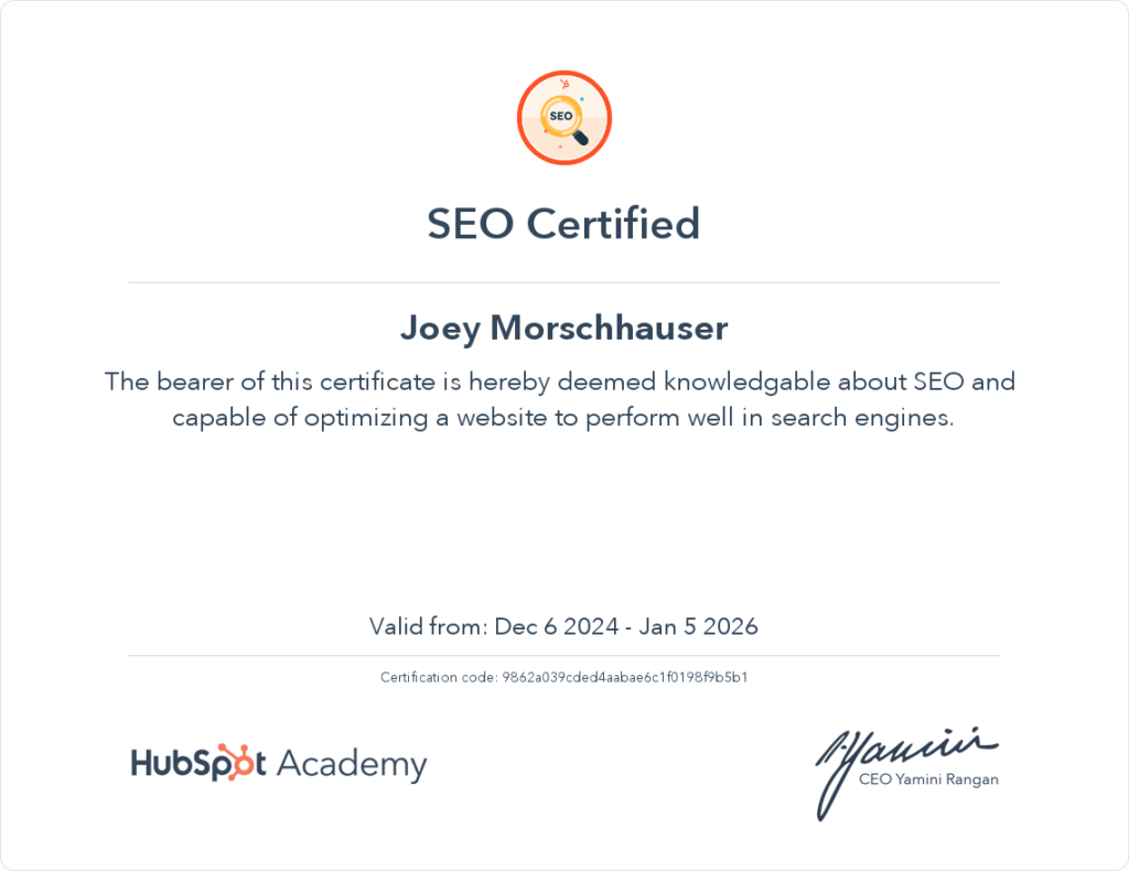 Hubspot SEO Certified